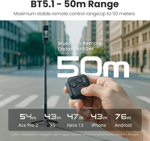 Vista 3 de Control remoto Bluetooth compatible con Insta360 X5 X4 X3 X2/Ace Pro2/Ace Pro/Ace/GO 3S/GO 3/ONE RS/ONE R, para GoPro Hero13/12/11/10/9/8/Max/Mini