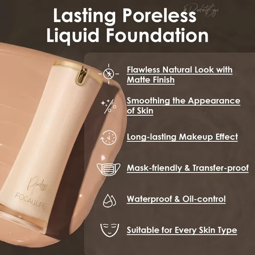 Vista 5 de FOCALLURE PerfectBase Lasting Poreless Liquid Foundation, Medium to Full Coverage with Matte Finish, Covers Blemishes & Under-Eye Circles for All