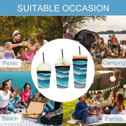 Vista 8 de Turquoise Beach Original Seascape Cup Sleeve 3 Pack Reusable Neoprene Coffee Sleeves Insulator Sleeves for Cold Beverages Universal Ice Coffee
