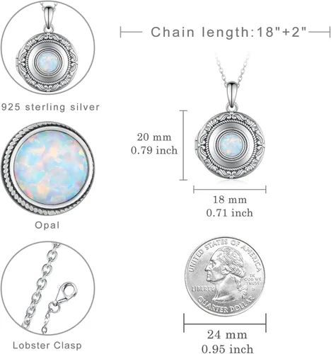 Vista 4 de Collar con medallón vintage para mujer, plata de ley 925, collar con medallón de ópalo que sostiene imágenes, joyería conmemorativa para mujeres