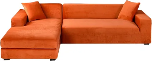 Vista 10 de Fundas de terciopelo para sofá modular, 2 fundas elásticas para sofá en forma de L, antideslizantes, suaves protectores de muebles para sofá Beige