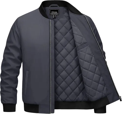 Vista 7 de Cotrasen Chaqueta bomber para hombre, para otoño e invierno, cálida, rompevientos, con cremallera completa, acolchada, casual