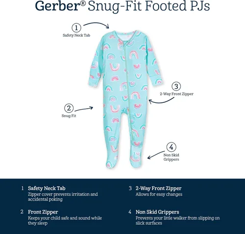 Vista 6 de Gerber Unisex Baby Toddler Buttery-Soft Snug Fit Footed Pajamas with Viscose Made with Eucalyptus