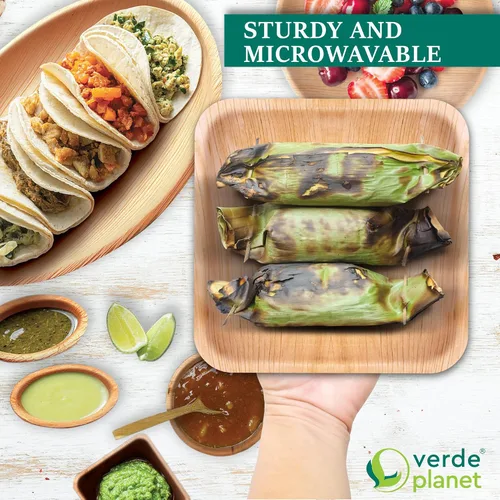 Vista 5 de Verde Planet - Platos desechables de hoja de palma - Sustitutos elegantes de la vajilla tradicional - Plato ideal para servir para primavera