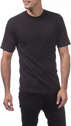 Vista 4 de Pro Club Camiseta de algodón pesado de manga corta con bolsillo para hombre Negro