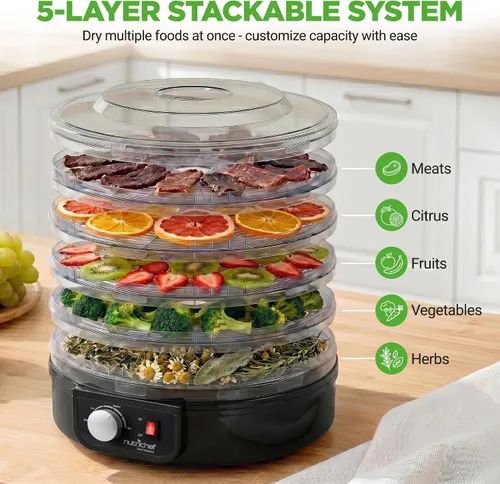 Vista 4 de NutriChef - Máquina deshidratadora de alimentos, ideal para carne seca, carnes, champiñones, frutas y verduras, sin BPA y deshidratación uniforme, 5