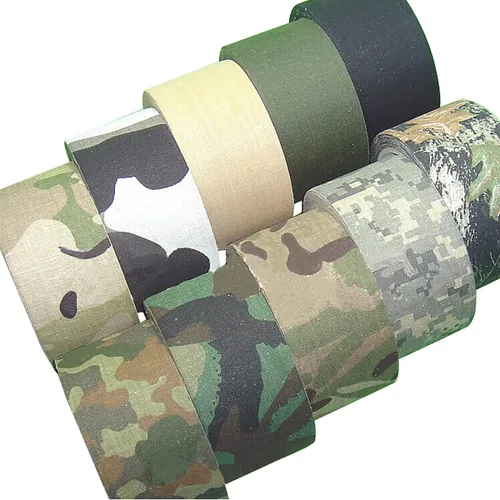 Vista 9 de Cinta adhesiva protectora de camuflaje de 5 cm x 5 m, cinta de camuflaje impermeable y elástica, cinta de envoltura para acampar al aire libre