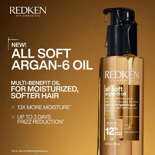 Vista 4 de Redken Tratamiento de aceite de Argan 6 para cabello seco – Acondiciona profundamente el cabello, añade suavidad y brillo con aceite de argán