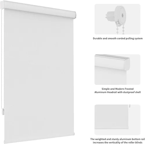 Vista 2 de MYshade - Persianas enrollables opacas personalizadas con cordón para ventanas, tela impermeable, fáciles de instalar Blanco Nuevo