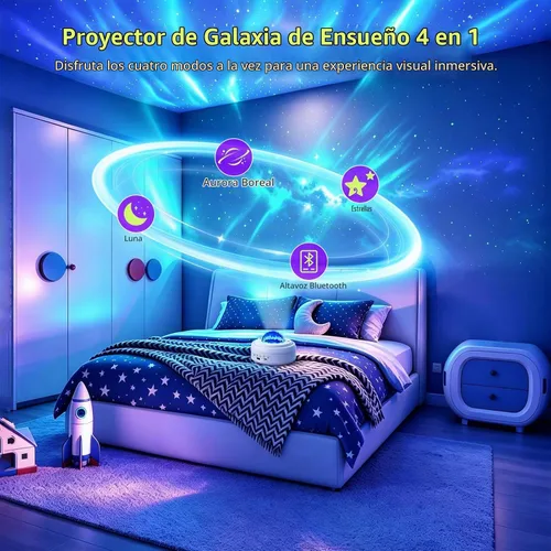Vista 2 de HUMIIEYE Proyector de Galaxia con Altavoz Bluetooth, Luz Nocturna Proyector de Estrellas para Dormitorio, 8 Modos Proyector Aurora de Luces