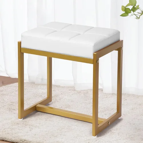 Vista 12 de Taburete de tocador, taburetes de silla de tocador para sala de maquillaje, taburete cuadrado de lino para tocador, otomanos pequeños acolchados