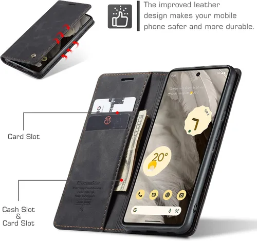 Vista 3 de Kowauri Funda para Google Pixel 7A, diseño clásico de cuero con cierre magnético, con ranura para tarjetero, a prueba de golpes, funda protectora