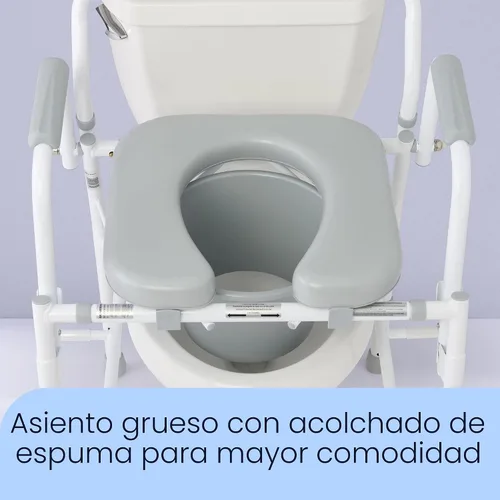 Vista 3 de Medline Cómoda de brazo abatible para adultos y personas mayores, asiento acolchado, orinal extraíble, protector contra salpicaduras, brazos