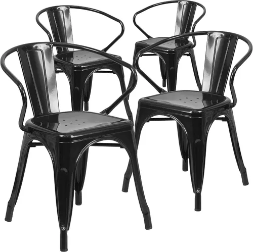 Vista 11 de Flash Furniture silla de metal con apoyabrazos, Metal, Negro