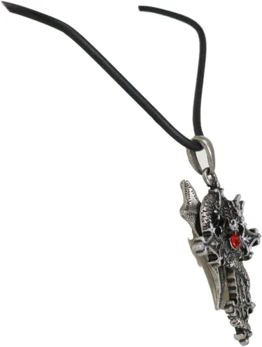 Vista 4 de Ebros Gift Fantasía Altar Drake Dragón Crucifijo Crucifijo con Gema Roja Estaño Medallón Colgante con Cordón de Caucho Collar para Accesorio de Moda
