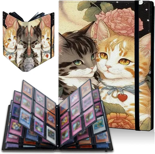 Vista 18 de Carpeta de tarjetas de gato negro y luna, 9 bolsillos para álbum de tarjetas intercambiables, carga lateral, 360 bolsillos, tarjetero de poliuretano
