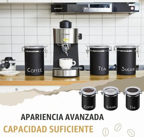 Vista 4 de FillTouch 3 recipientes de café herméticos extra grandes de 60.8 onzas con 3 cucharas, recipientes de acero inoxidable para almacenamiento