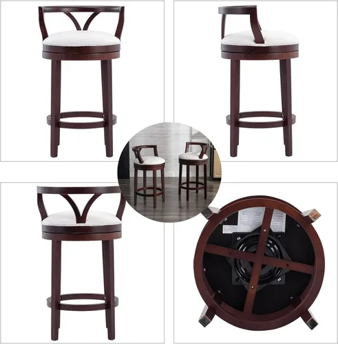 Vista 5 de DUOMAY Taburetes de bar giratorios modernos con respaldo, taburetes de altura de mostrador de 28 pulgadas, taburete de bar tapizado de lino