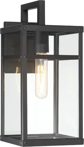 Vista 6 de Blake - Lámpara moderna de metal y cristal transparente para exteriores, color negro