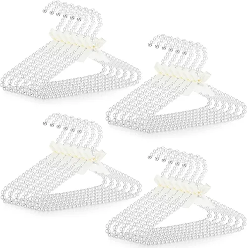 Vista 10 de Threan Rosa 12 piezas de perchas de ropa con cuentas de perlas mini con cuentas de perlas pequeñas de metal con cinta, estándar para niños, bebés