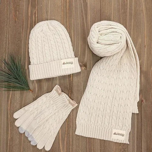 Vista 4 de Jeep Conjunto de bufanda, gorro y guantes de punto trenzado de 3 piezas para mujer, talla única