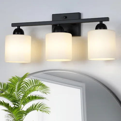 Vista 15 de Mecgirn Luces de tocador de vidrio de leche de acero inoxidable para baño, 2 lámparas cromadas de baño sobre espejo, enchufes E26 de cerámica