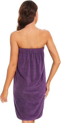 Vista 3 de Bata de baño para mujer, toalla de baño suave con cierre de broche ajustable