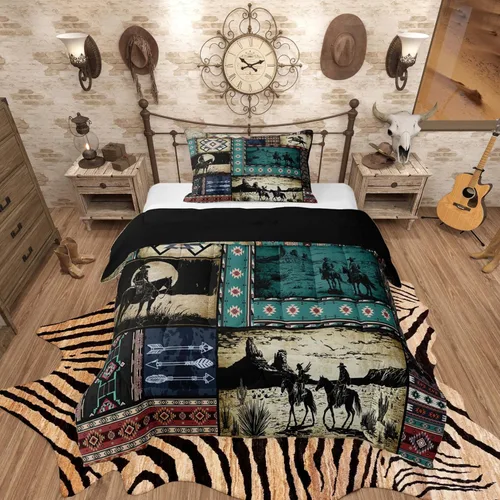 Vista 47 de Feelyou, juego de ropa de cama estilo vaquero tamaño individual para niños, juego de edredón occidental para niños y niñas, desierto del lejano