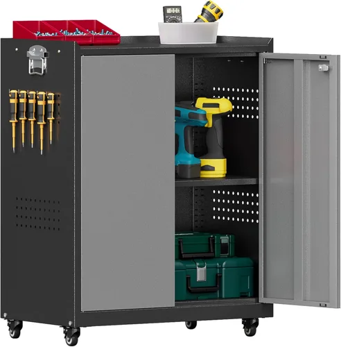 Vista 11 de Metal Garage Cabinet with 4 Wheels,4 Door Black Metal Storage with Lock,71" H Tool Storage Cabinets with Adjustable Shelves for Utility Negro