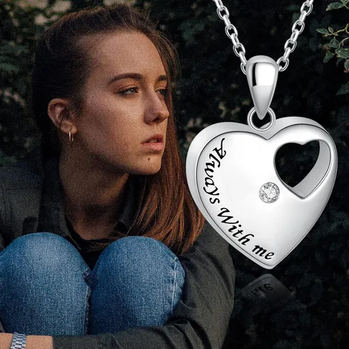 Vista 7 de YLT 925 - Collar de plata de ley para cenizas con colgante de urna de corazón para mujer