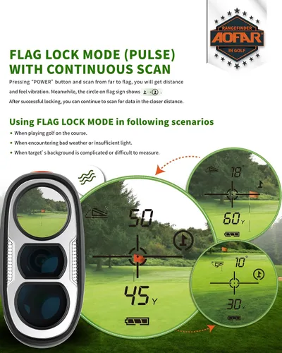 Vista 4 de AOFAR GX-6F PRO - Telémetro de golf con interruptor de inclinación e ángulo, bloqueo de bandera con vibración de pulso y escaneo continuo, diseño