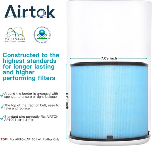Vista 6 de AIRTOK Filtros de repuesto para purificador de aire AP1001, sistema de purificación de 5 capas, filtro HEPA verdadero H13, filtro de carbón activado