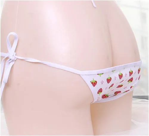Vista 7 de Conjunto de lencería para mujer, mini bikini de fresa, con cordones, juego de rol, bikini de cuerda en T
