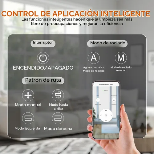 Vista 2 de FRUITEAM Robot de limpieza de ventanas con rociador de agua doble, aplicación y control remoto, limpiador automático de ventanas con cinturón