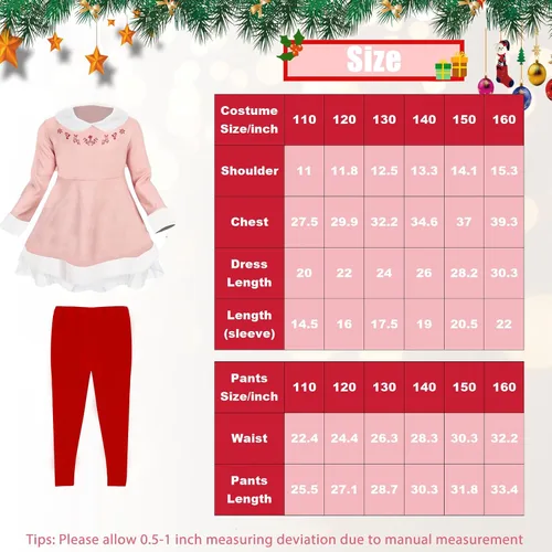 Vista 4 de Disfraz de elfo para niñas, disfraz de elfo de Navidad rosa, para fiestas de Navidad y cosplay