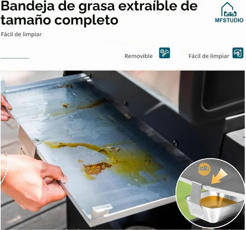 Vista 8 de MFSTUDIO - Parrilla de barbacoa a gas de 4 quemadores con quemador lateral, color negro