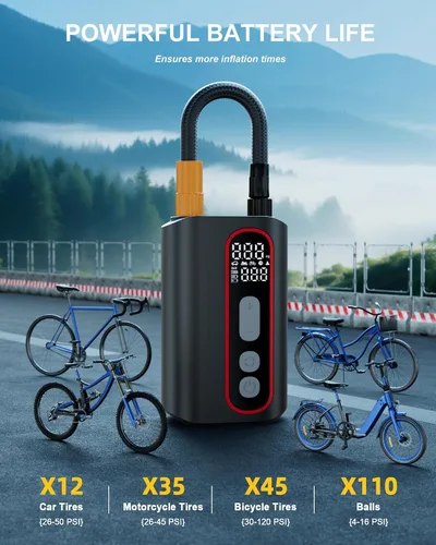 Vista 3 de Mini bomba eléctrica para bicicleta, 4 veces más rápida, bomba de neumáticos de bicicleta de 160 PSI con parada automática de calibre, bomba