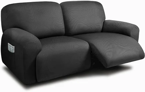 Vista 8 de ULTICOR Fundas para sofá reclinable de 8 piezas, fundas elásticas con hilo teñido para sofá reclinable de 3 cojines, gruesas, suaves y lavables Gris