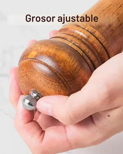 Vista 3 de Molinillo de pimienta, molinillo de sal de madera con grosor ajustable, 5 pulgadas de alto, molinillo de pimienta manual recargable de madera