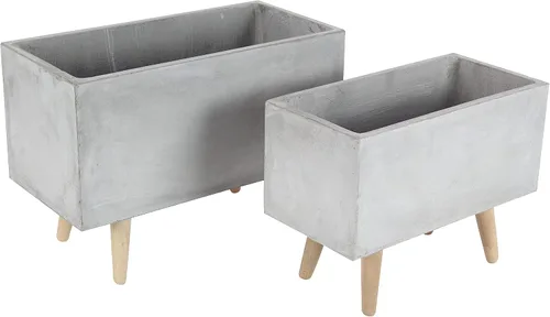 Vista 15 de CosmoLiving by Cosmopolitan - Maceta geométrica de óxido de magnesio para interiores y exteriores, maceta hexagonal grande con patas de madera
