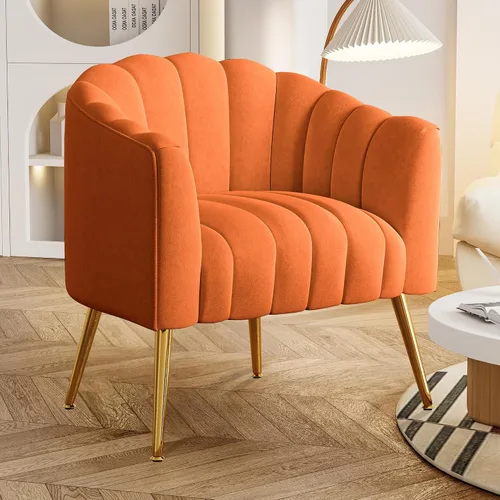 Vista 9 de Dewhut Silla de Acento de Sofá con Forma de Calabaza de Tamaño Grande, Sillas Tipo Barril Modernas y Cómodas Tapizadas en Terciopelo, Sillón