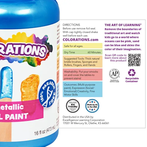 Vista 5 de Colorations Pinturas de Témpera en Gel Metálicas, 16 oz, 8 Colores, Pintura No Tóxica, Pintura para Manualidades, Pintura para Niños, Pintura