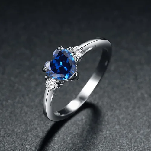 Vista 3 de ACEFEEL - Anillo de compromiso de plata de ley 925 con forma de corazón de ópalo blanco