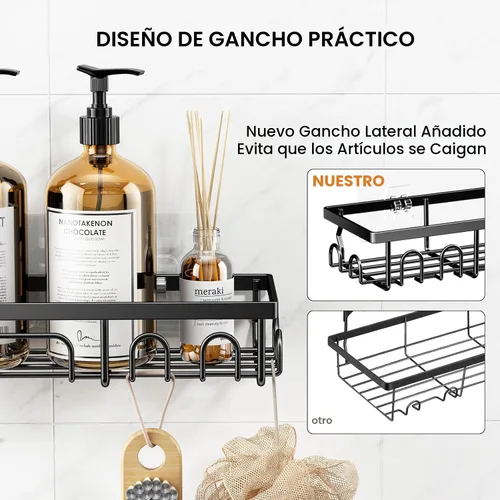 Vista 6 de Organizador de ducha, paquete de 3 estantes de ducha para el interior del baño, organizador de baño adhesivo a prueba de óxido con soporte