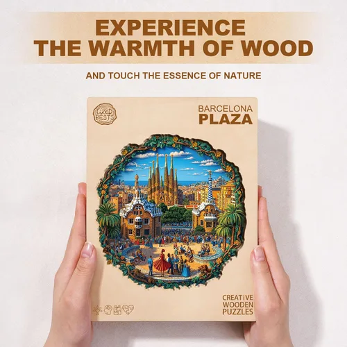 Vista 4 de Jigfoxy Rompecabezas de madera para adultos, rompecabezas de madera de Plaza Barcelona para adultos, rompecabezas de madera con forma de animal