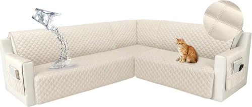 Vista 44 de HDCAXKJ Funda seccional de esquina impermeable para sofá de terciopelo en forma de L, fundas para sofá para mascotas, perros, suaves, resistentes