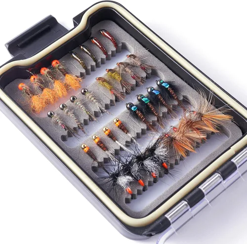 Vista 3 de BASSDASH Fly Fishing Flies Kit Fly Assortment Trout Bass Fishing with Fly Box with Dry/Wet Flies, Nymphs, Streamers, Popper