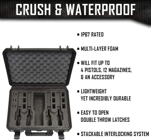Vista 2 de Estuche para pistola Doro para 4 pistolas 12 con inserto de espuma MyCaseBuilder personalizado, impermeable, resistente, armas de fuego tácticas