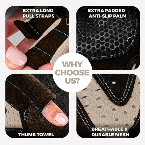 Vista 3 de MhIL Guantes de entrenamiento para mujer – Guantes de gimnasio transpirables para mujer con protección de palma y agarre mejorado – Guantes