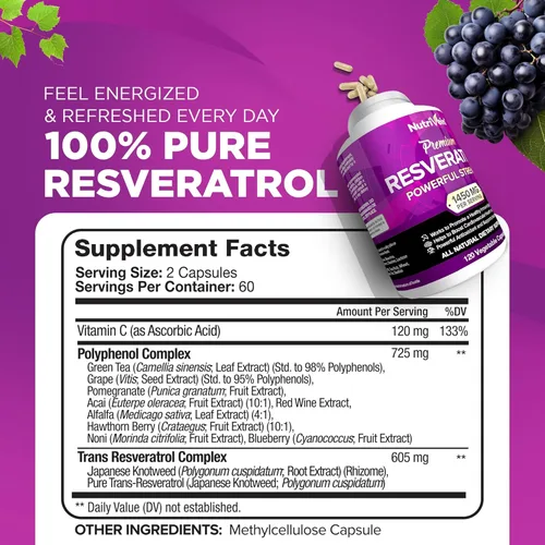 Vista 2 de Nutrivein Cápsulas de musgo marino premium y paquete de suplemento de resveratrol: cápsulas de resveratrol de alta absorción y musgo marino irlandés